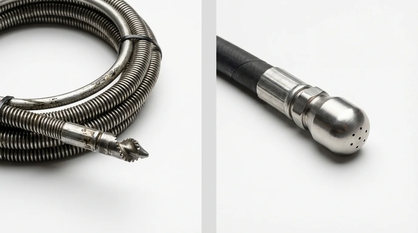 Drain snake cable and hydro jetting nozzle used for drain cleaning in Shamrock, TX
